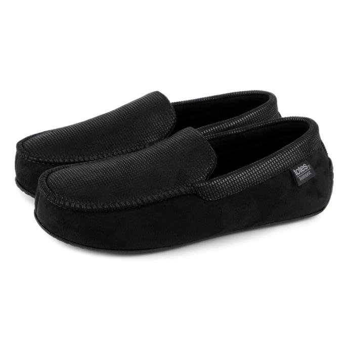 Isotoner® Mens Square Patterned Smart Moccasin Slipper Black Extra Image 1